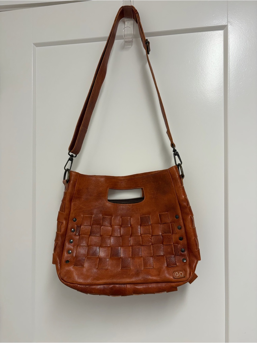 BED|STU Orchid Woven Leather Shoulder Crossbody Handbag in Cognac - Picture 3 of 15